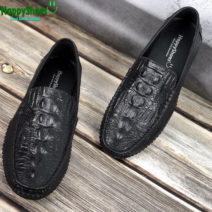 Giày Lười Nam Công Sở Happyshoes Da Bò Thật Dập Vân Cá Sấu - HS82