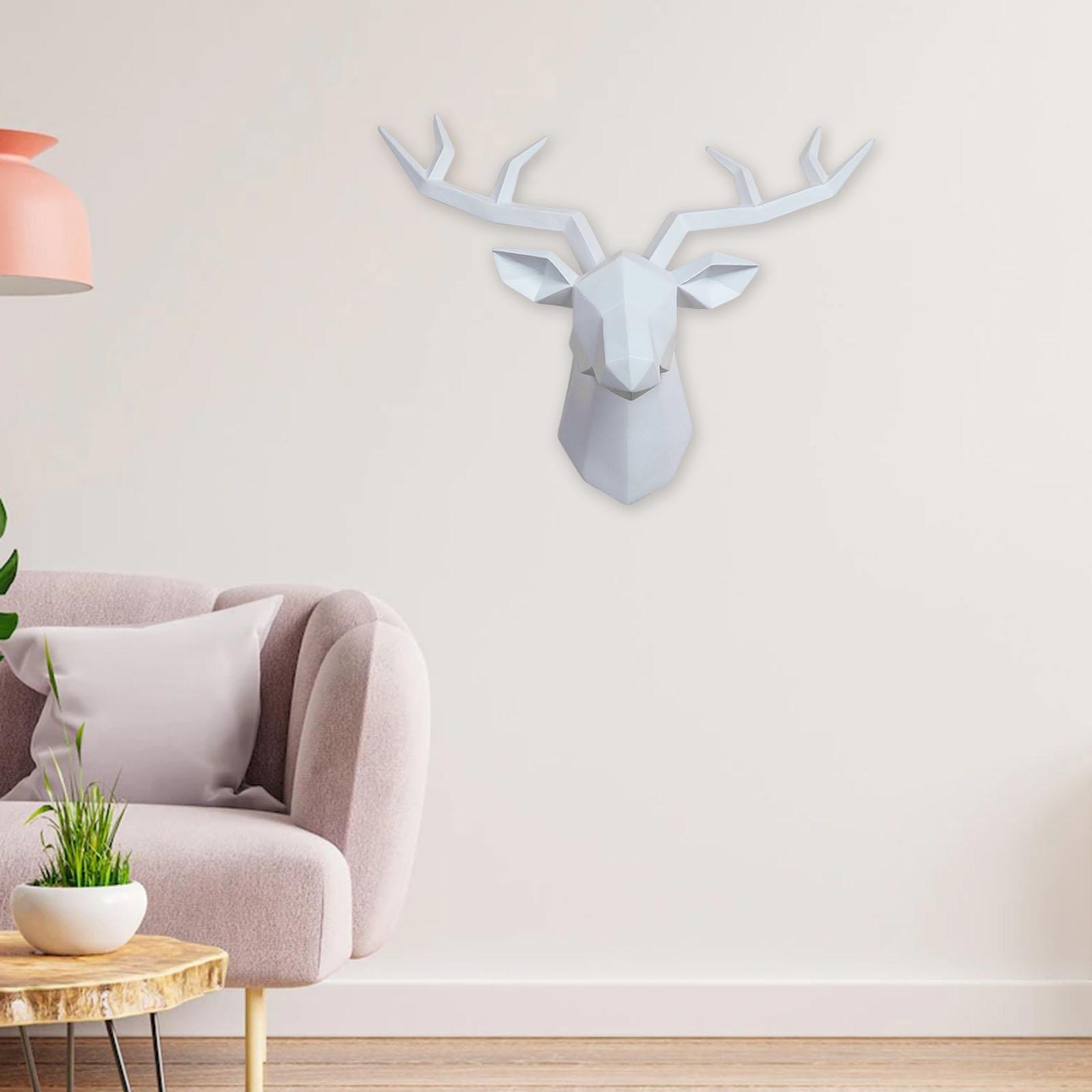 Resin Deer Head Sculpture Wall Mount Animal Statue Figurines Decoration White