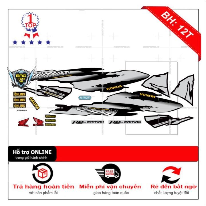 Tem rời dán xe wave nhỏ đời đầu xám dán xe đen - Bi Decal