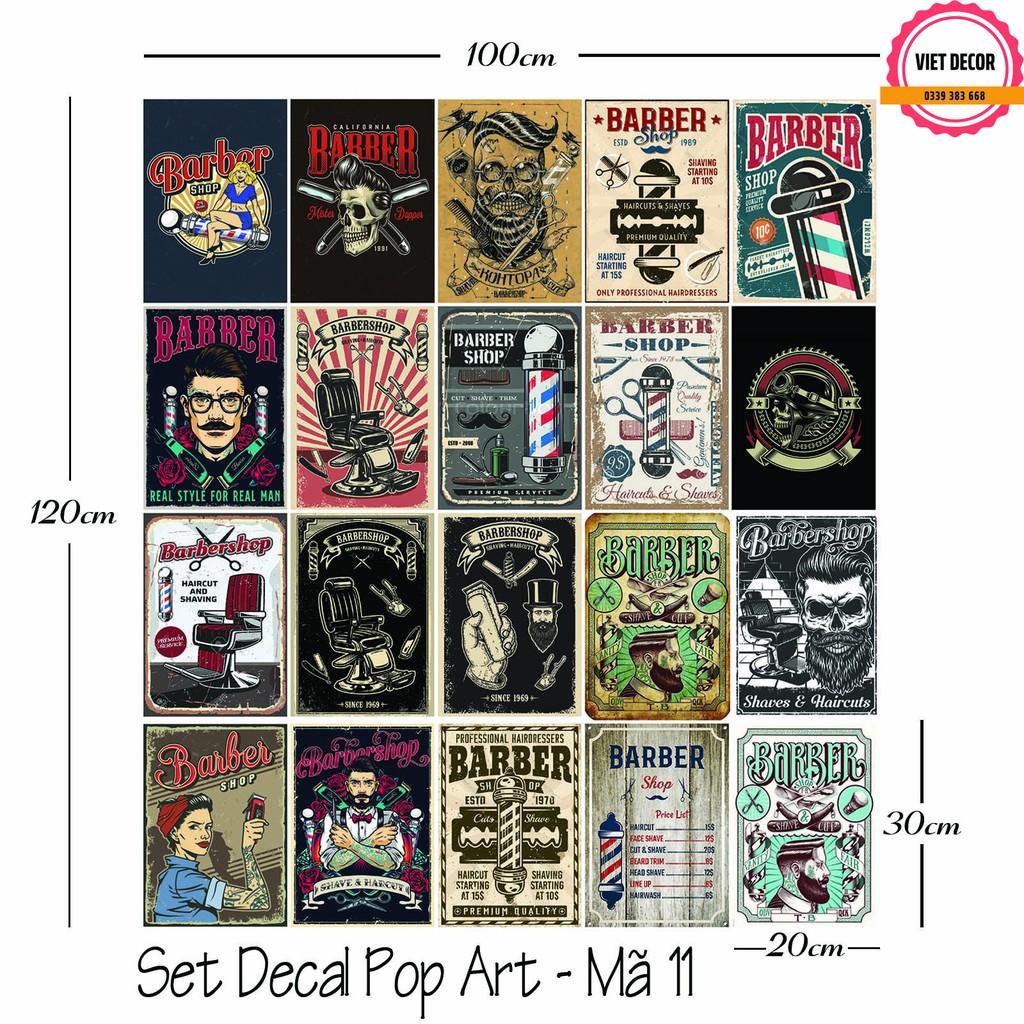 Decal Decor Vintage - Set 20 Tấm Decal Barber Shop - Poster Trang trí Tường, Nội thất
