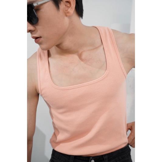 Áo Thun Ba Lỗ Tank Top Nam Cổ Vuông Cotton Tăm Gân Tôn Dáng Thương Hiệu Mr Twins