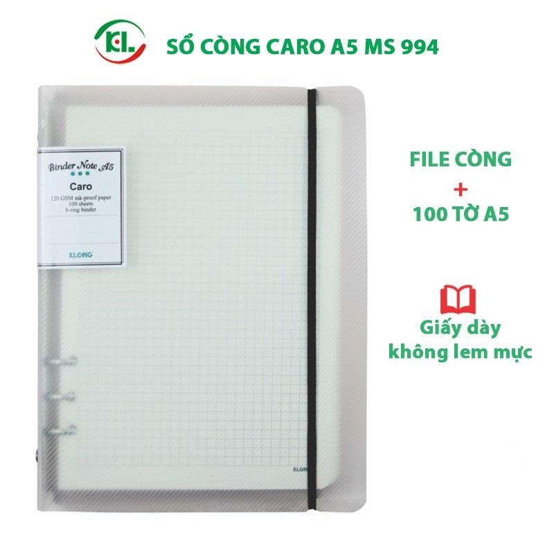 Sổ Caro bìa nhựa kẹp còng A5 - 200 trang ,Giấy siêu dày Klong MS: 994