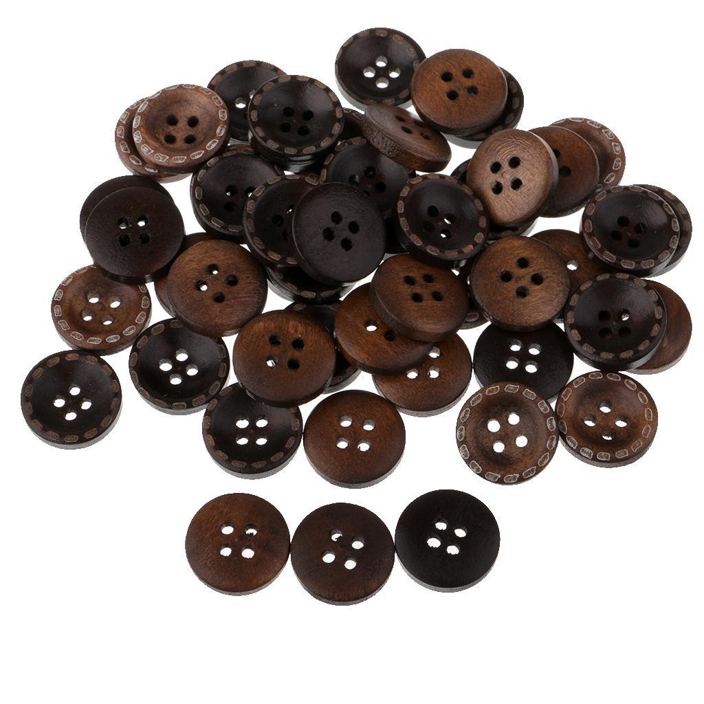 50 Piece Vintage 4 Holes Wooden Buttons for Sewing on Clothing Decoration 15mm