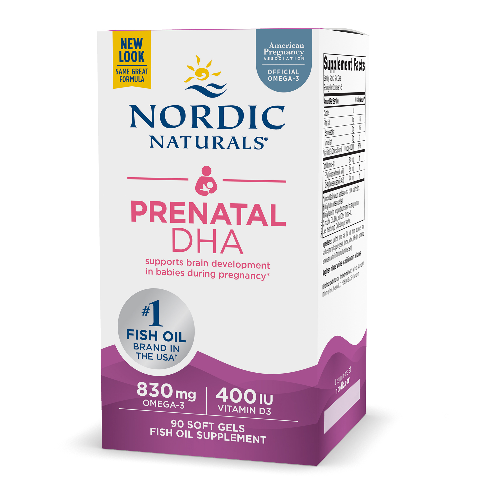 Nordic Naturals Prenatal DHA 90 viên nang mềm, Axit béo Omega + Vitamin D 400 IU, Hỗ trợ thai kì và thai nhi phát triển - Hàng Chính Hãng