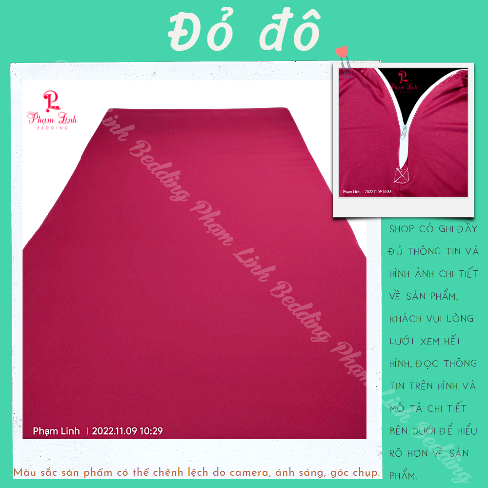 [Đỏ đô] Áo bọc nệm 2 mặt dây kéo vải thun sợi siu (silk) màu trơn Hàn Quốc vỏ bọc bảo vệ nệm co dãn  [Size từ 0,8m->2m2] [Độ dày: 5->30cm]