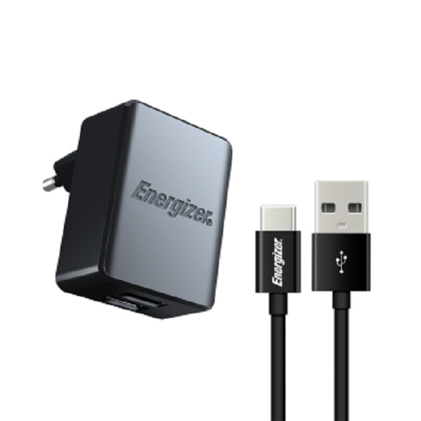 Sạc Energizer 3.4A 2USB kèm cáp USB-C2.0 màu đen - ACA2CEUUC23 - Hàng Chính Hãng