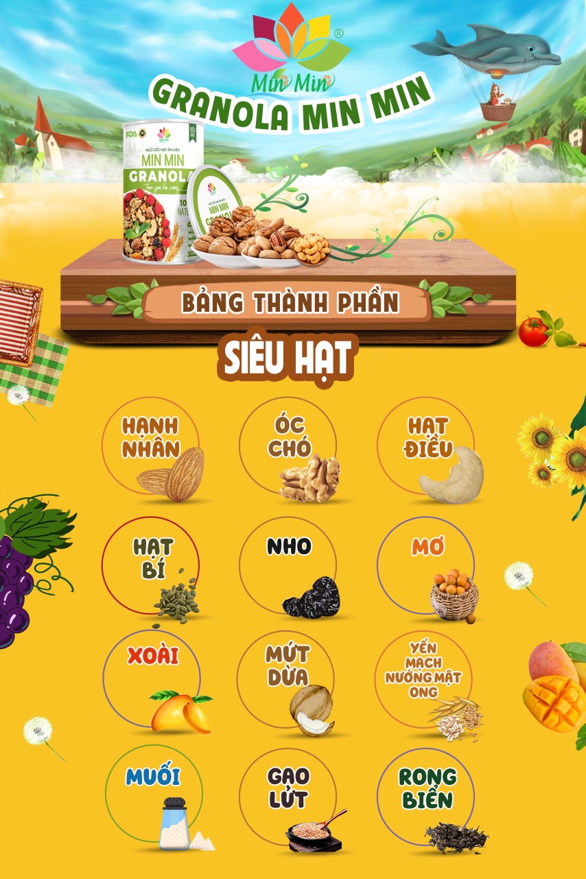 10 hộp Ngũ Cốc Hạt Granola Min Min Ăn Liền _ Ngũ Cốc Hạt Ăn Liền Dinh Dưỡng