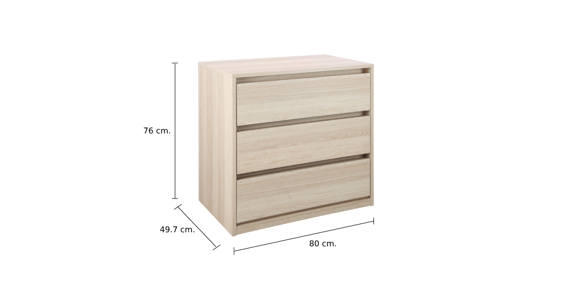 Tủ Đựng Đồ Molly/P Màu 3 Ngăn Kéo Gỗ Sồi Trắng (80 x 49.7 x 75.5 cm) Index Living Mall Nhập Khẩu Thái Lan