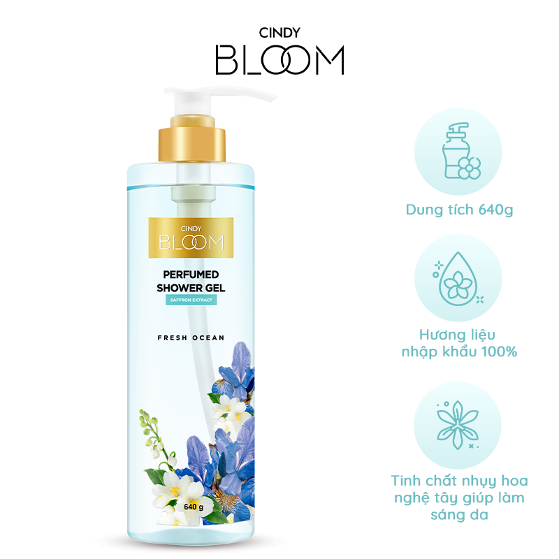 Sữa tắm nước hoa dưỡng ẩm sáng da Cindy Bloom Fresh Ocean mùi hương năng động trẻ trung 640g