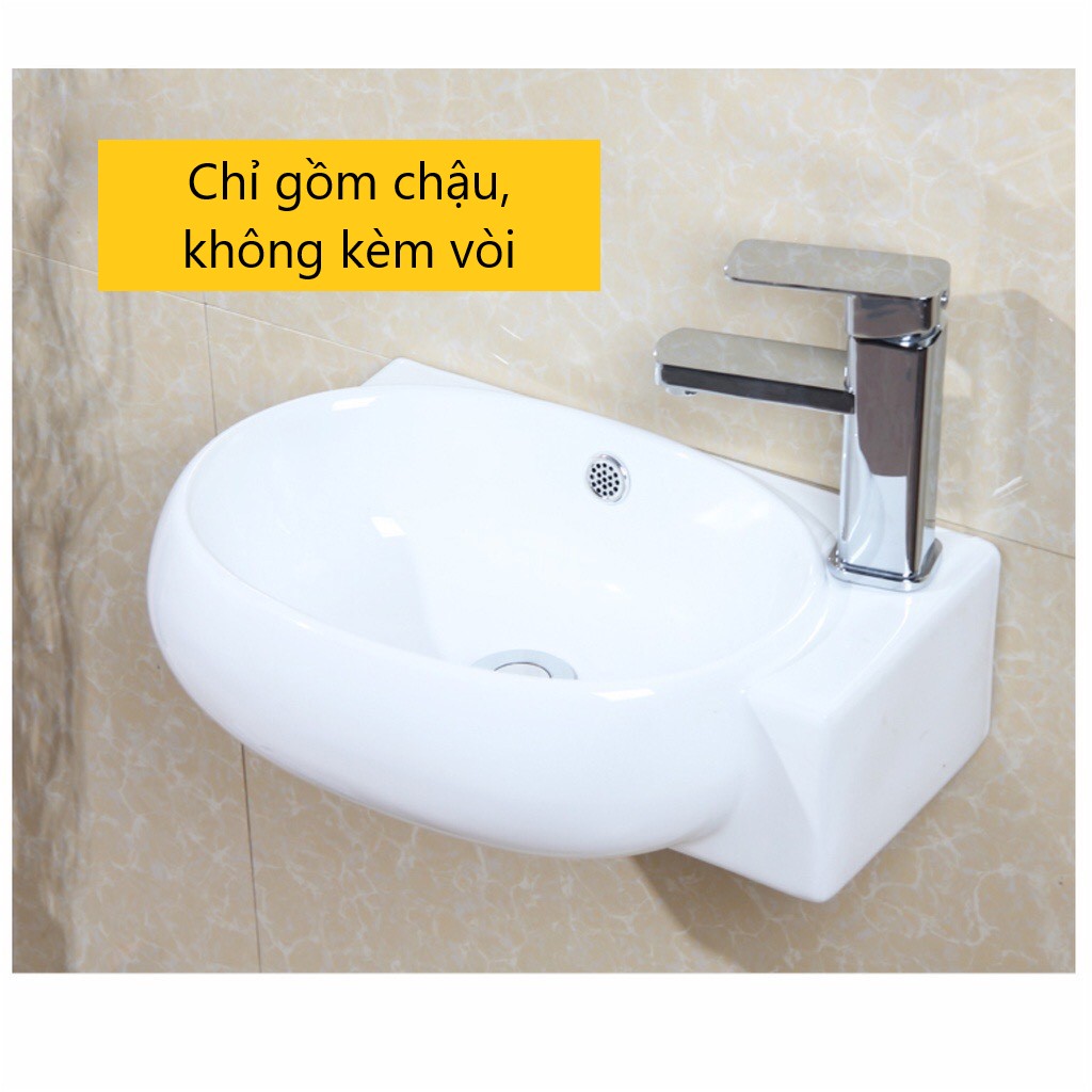 Chậu lavabo sứ, chậu rửa mặt treo tường loại nhỏ cho phòng tắm chật hẹp, men đẹp