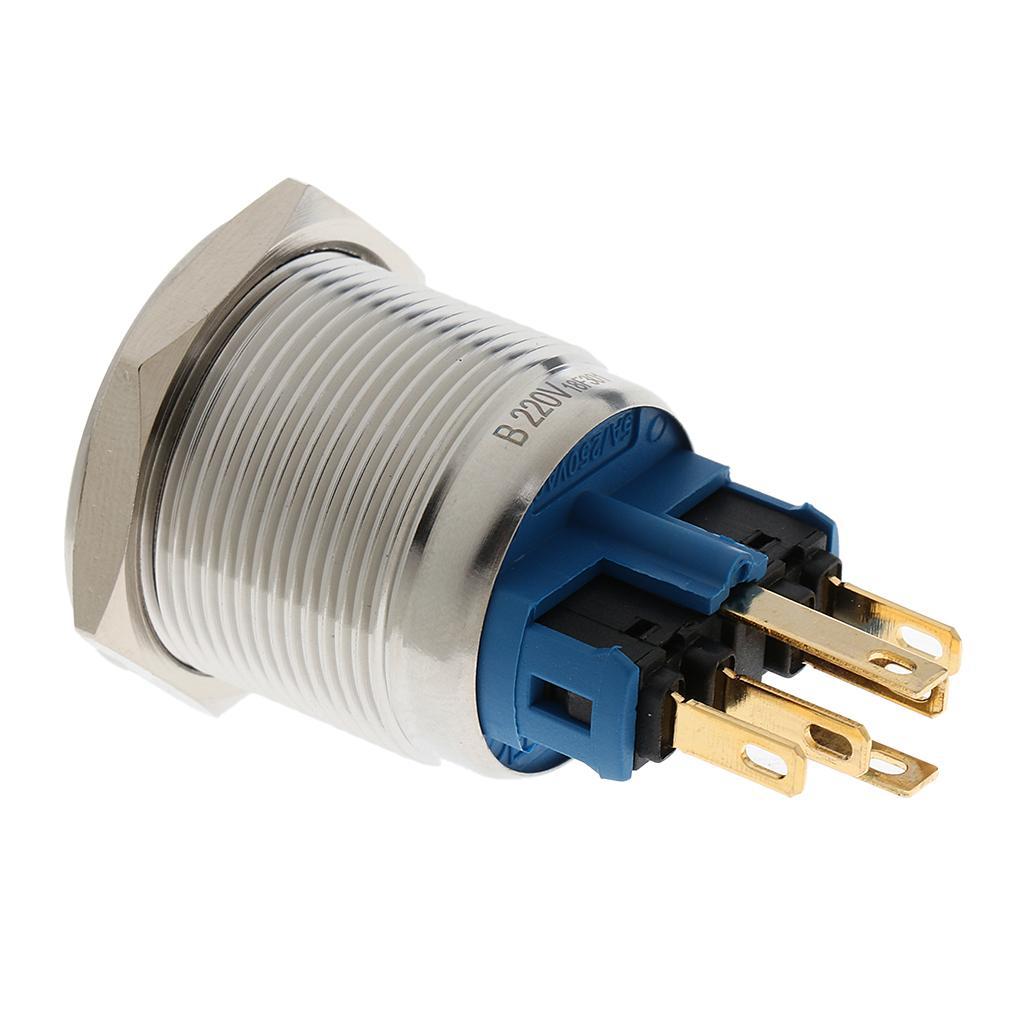 NEW 22mm Reset Self-locking Switch Stainless Steel Push Button Switch 220V