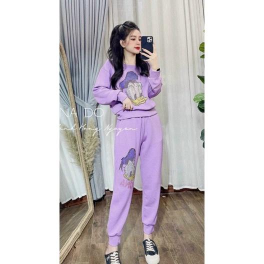(FREE SHIP) SÉT BỘ NỈ NỮ THỂ THAO NỮ MẶC CHỐNG NẮNG ĐI CHƠI CHÚ VỊT KUTE SIÊU HOT PU VALENTINNA