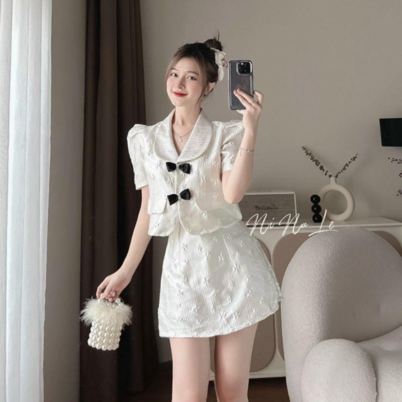 SET ÁO TRẮNG NƠ ĐEN VÀ VÁY XỐP