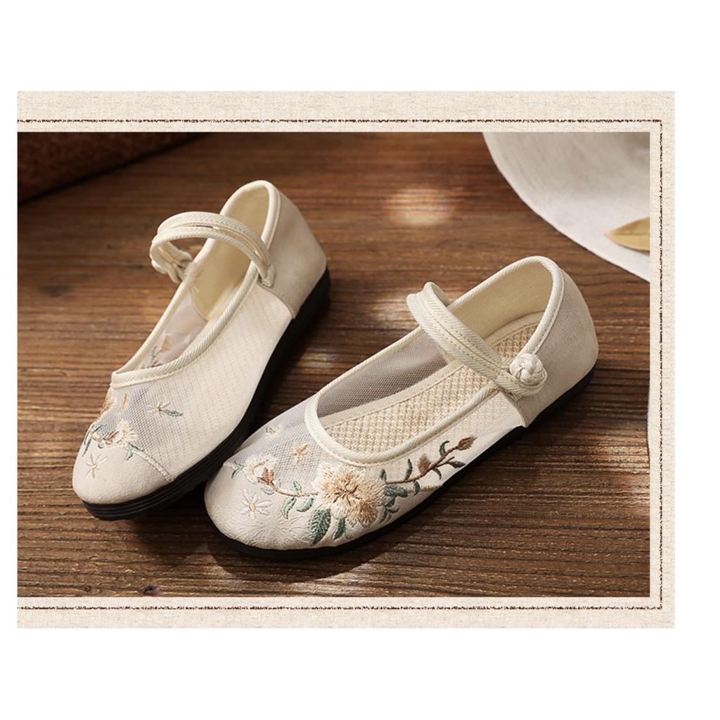 Giày búp bê thêu hoa văn Shamong vintage mã 62005