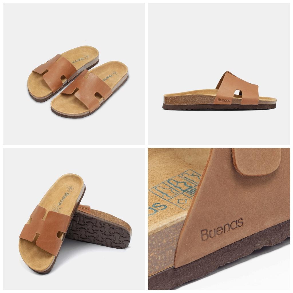 Dép đế trấu nam nữ da bò unisex birken quai ngang Buenas - BB05