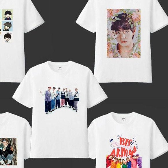 Áo thun in hình BTS form rộng cổ tròn cá tính vải mềm mại