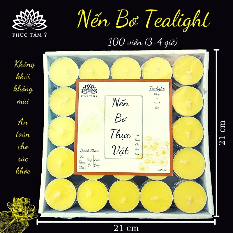 100 Viên Nến Bơ Tealight Không khói an toàn cho sức khỏe, Thời gian cháy từ 3-4 giờ, giá bán tận nơi sản xuất.