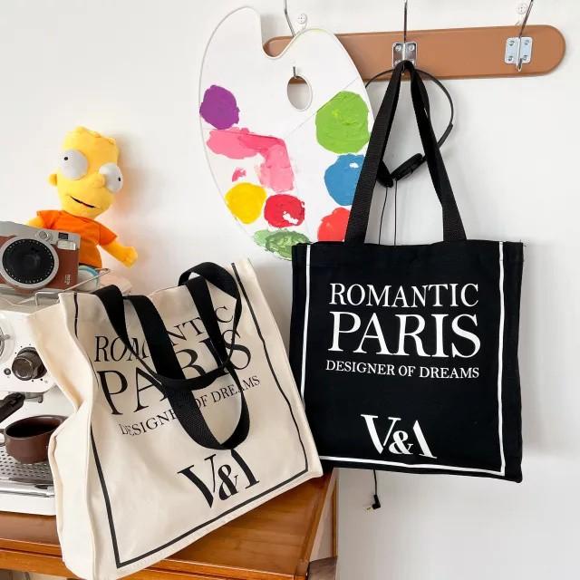 Túi Canvas ROMANTIC PARIS phong cách unisex cỡ lớn in chữ