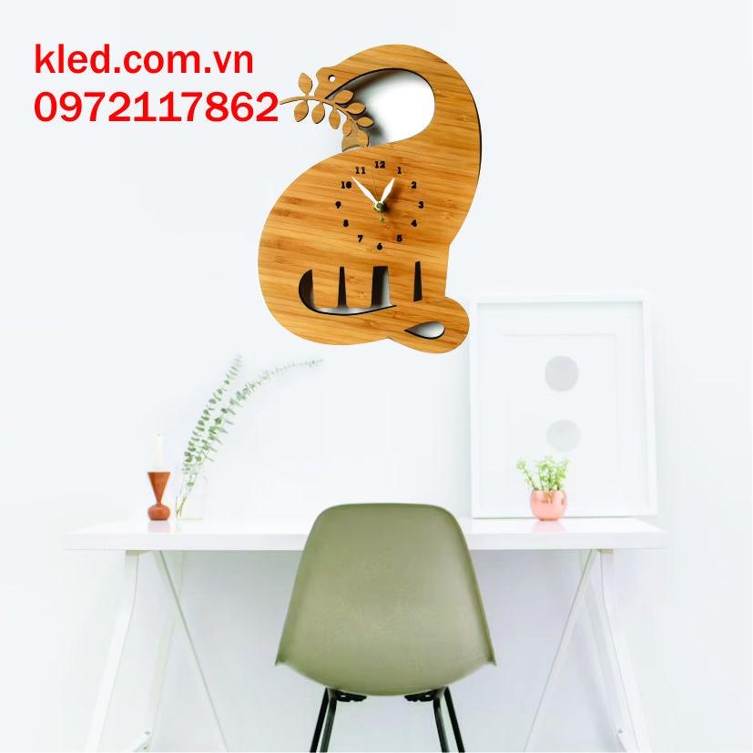 Đồng hồ gỗ khủng long treo tường cute giá rẻ KLED