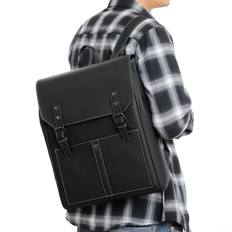Balo đựng laptop Nam nữ, thiết kế từ chất liệu da PU, kiểu dáng vintage, có thể đựng laptop kích thước 15.6 inch