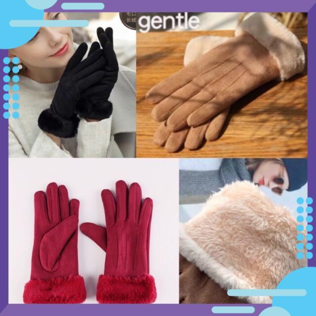 Găng tay nữ da lộn lót lông free size