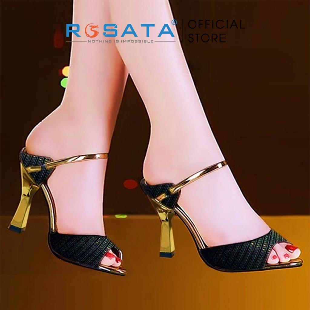 Giày sandal cao gót nữ ROSATA RO480 xỏ ngón mũi tròn quai ngang mảnh gót nhọn cao 7cm xuất xứ Việt Nam - Gold