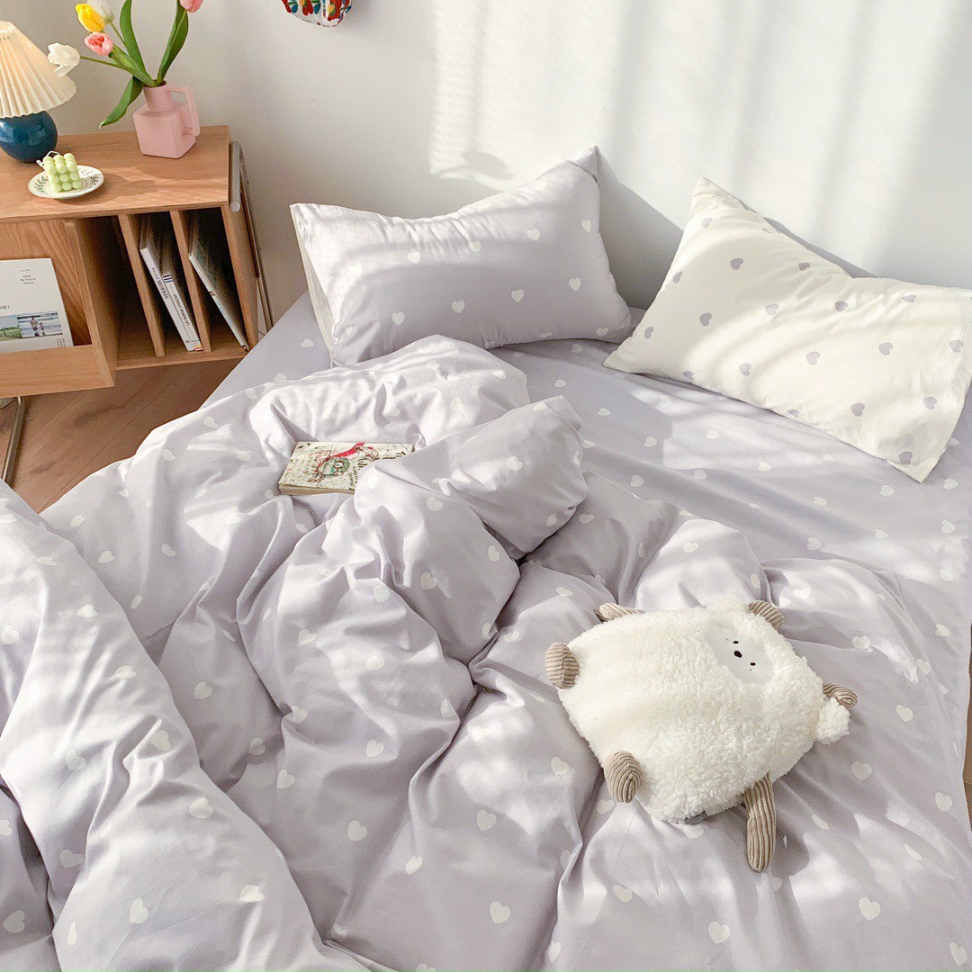 Bộ chăn chần ga gối cotton sử dụng 2 mặt LIDACO SP001450 - Tim xám trắng
