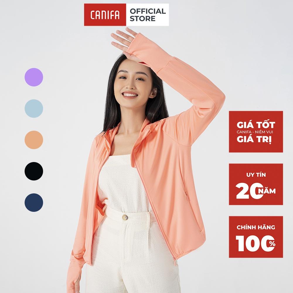 Áo chống nắng nữ CANIFA chất lacoste co giãn có mũ dạng khoác nhiều màu xanh xám đen cam tím mẫu mới 2022 - 6OT22S001