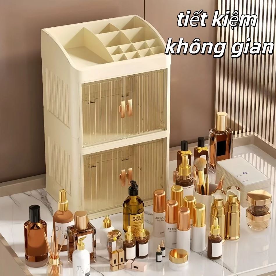 Tủ Mỹ Phẩm, Đồ Trang Điểm Gấp Gọn 2 Tầng Để Bàn Đa Năng