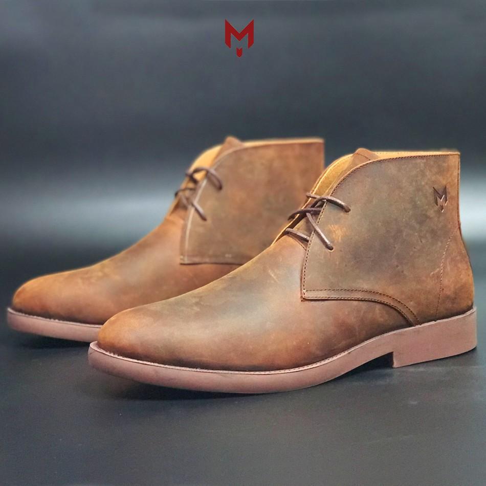 Giày cao cổ nam MAD Chukka Boots Brown da bò sáp ngựa điên cao cấp phong cách bụi bặm cá tính mạnh mẽ