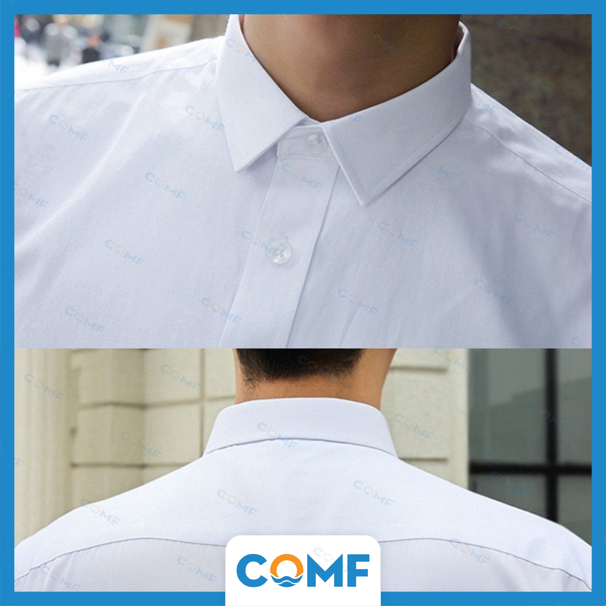 Áo sơ mi Nam COMF cotton tay ngắn phong cách Hàn Quốc, kiểu dáng slim fit, màu trắng