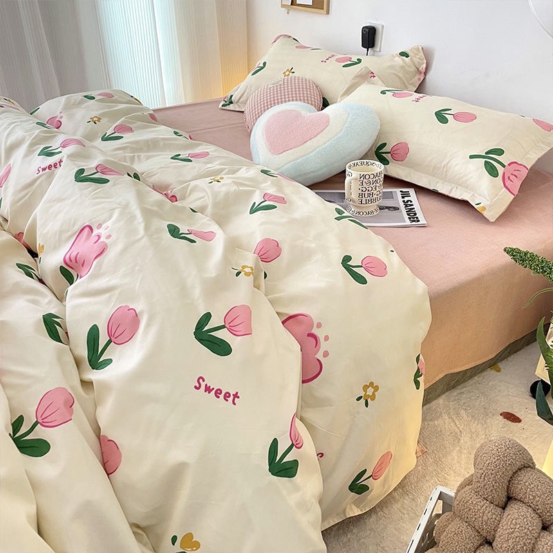 Bộ chăn ga gối cotton LIDACO PL1 - Tulip hồng sweet SP001491