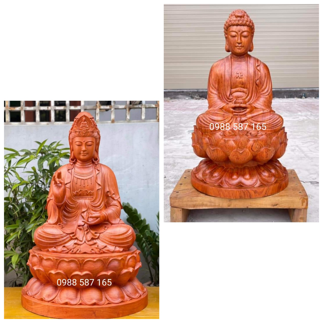 Tượng Phật bà Quan Âm- Phật Ông gỗ hương nguyên khối cao 50cm