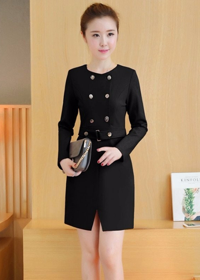 Đầm Nữ Ôm Phối Nút DON00446 - Đen