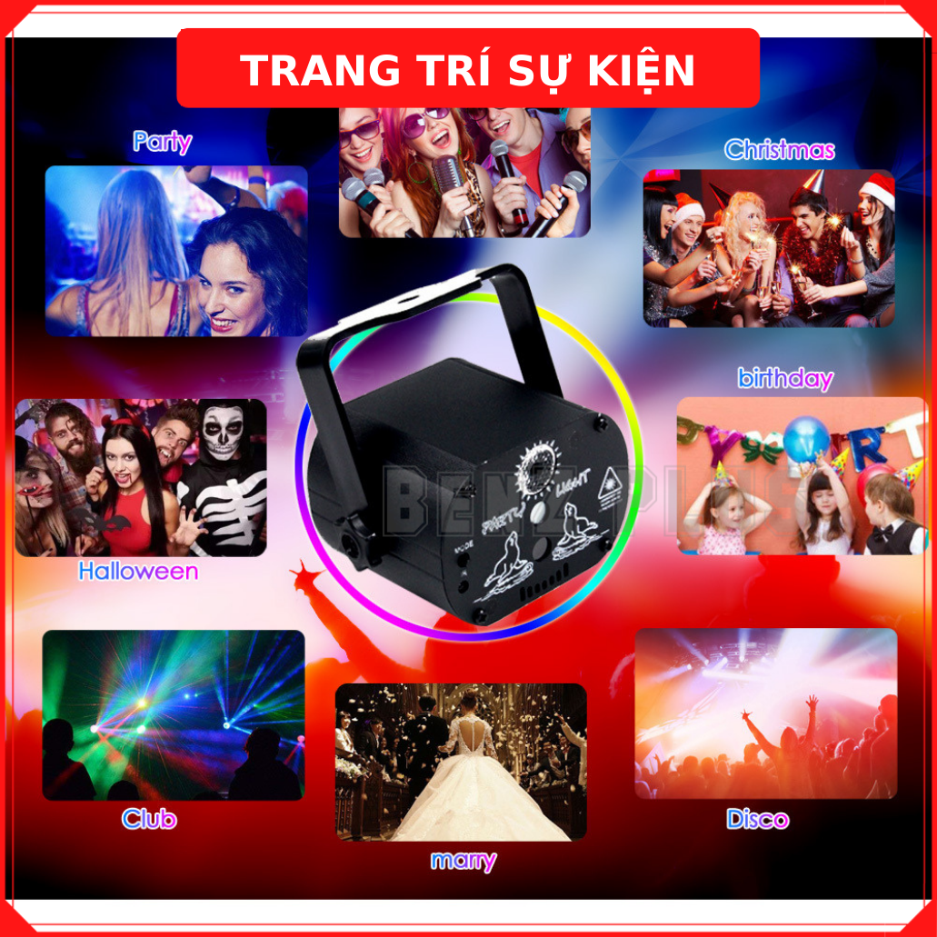 Đèn laser BENZ 5 mắt phiên bản 2023, phòng bay bar karaoke nháy theo nhạc, đèn party lights trang trí sự kiện, sinh nhật