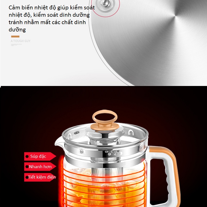 Bình đun trà thủy tinh - bình nấu ăn, hầm thức ăn đa năng chế độ hẹn giờ thông minh