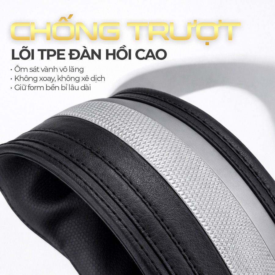Bọc Vô Lăng CIND TP990 Size M Màu Đen Da PU Lõi TPE Chống Trượt Siêu Êm - Nhập Khẩu Chính Hãng