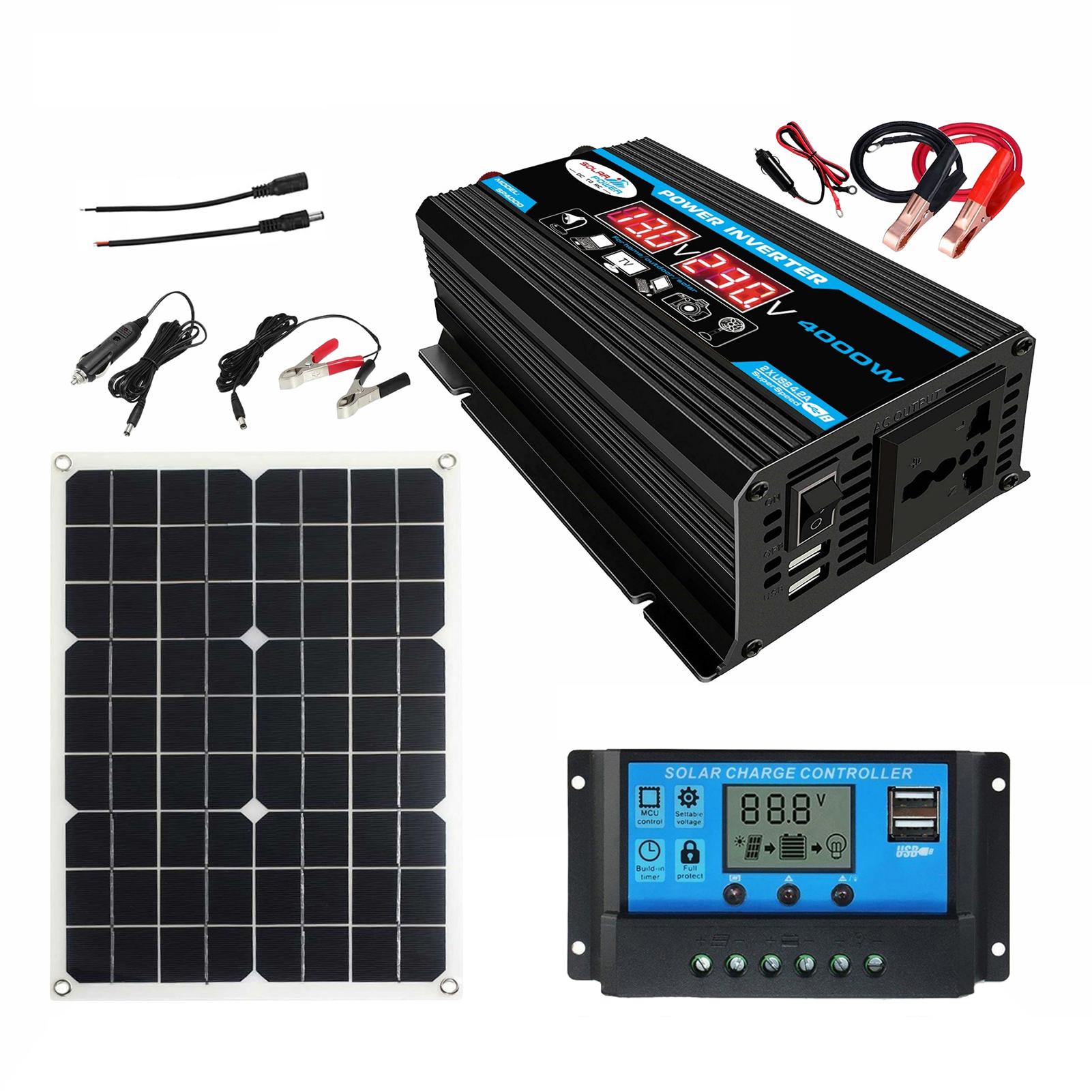 Solar Panel System 18V 20W Solar Panel 30A Charge Controller with Dual USB Car Solar Inverter Kit Complete Power Generation Supply for Mobile Phones Sports cameras, and 12V Car Batteries