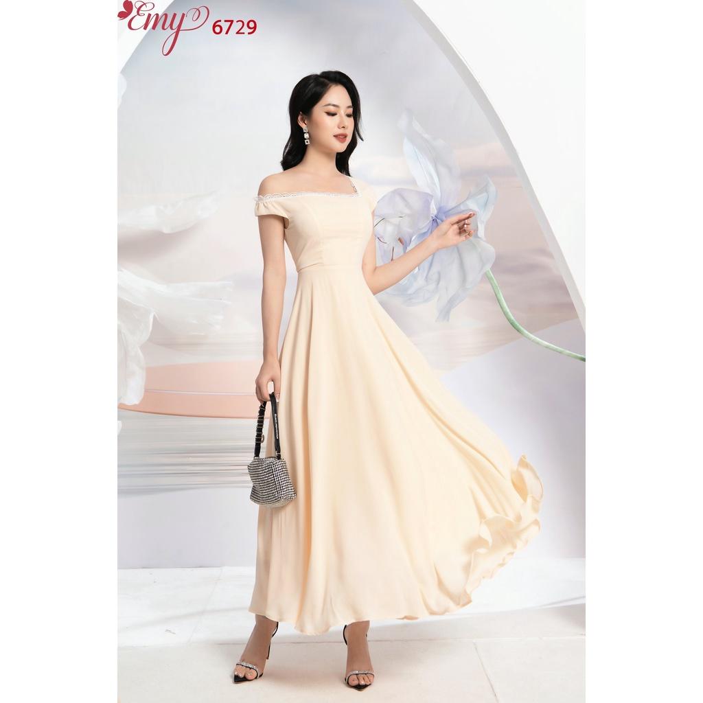 Đầm EMY EM6729 Maxi Xoè Nền Kem