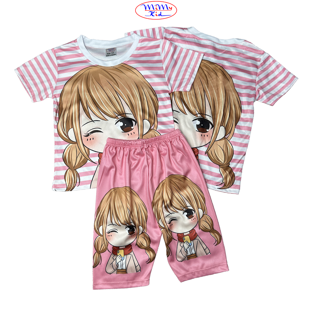 Đồ bộ bé gái in hình 3D quần lửng vải thun hiệu MIMYKID, quần áo trẻ em - LMTK-B06GH5