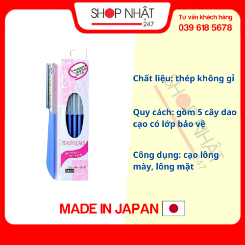 Hộp 5 dao cạo lông mày Kai xanh có lớp bảo vệ hàng Nhật