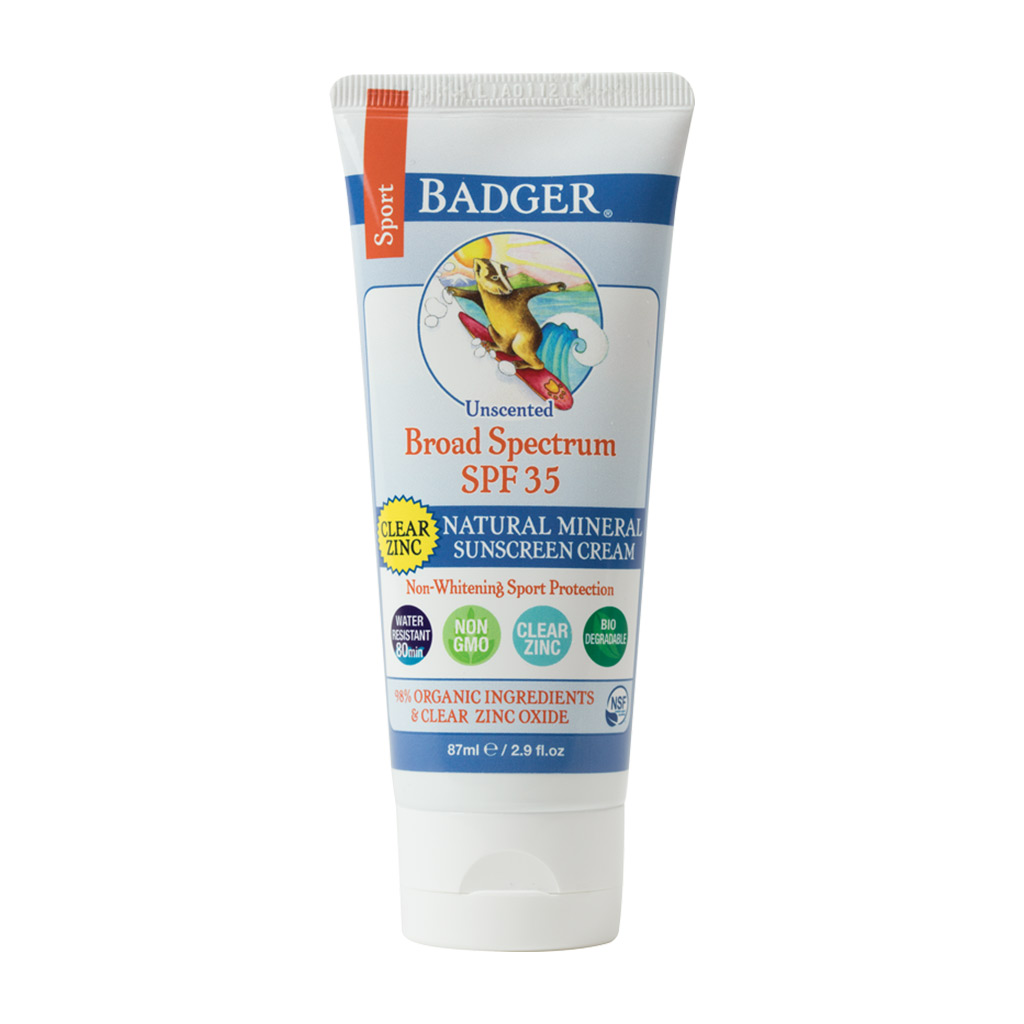 Kem Chống Nắng Thiên Nhiên Thể Thao Badger SPF 35 Clear Sport Sunscreen - Thuần vật lý, phổ rộng broad-spectrum, an toàn cho san hô, 98% thành phần hữu cơ