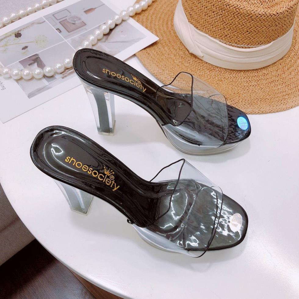 Dép cao gót, Guốc nữ đế vuông cao 10P quai trong suốt chuẩn size, đế chống trượt, thích hợp mọi lứa tuổi