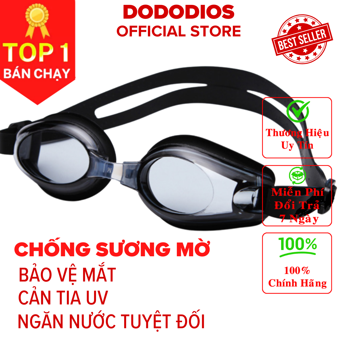 Kính bơi chống sương mờ, chống UV, dây được làm 100% silicone mềm mại, thiết kế không trơn trượt, độ co giãn, độ bền thách thức thời gian, dành cho vận động viên chuyên nghiệp, người đi bơi hằng ngày - Chính hãng DODODIOS