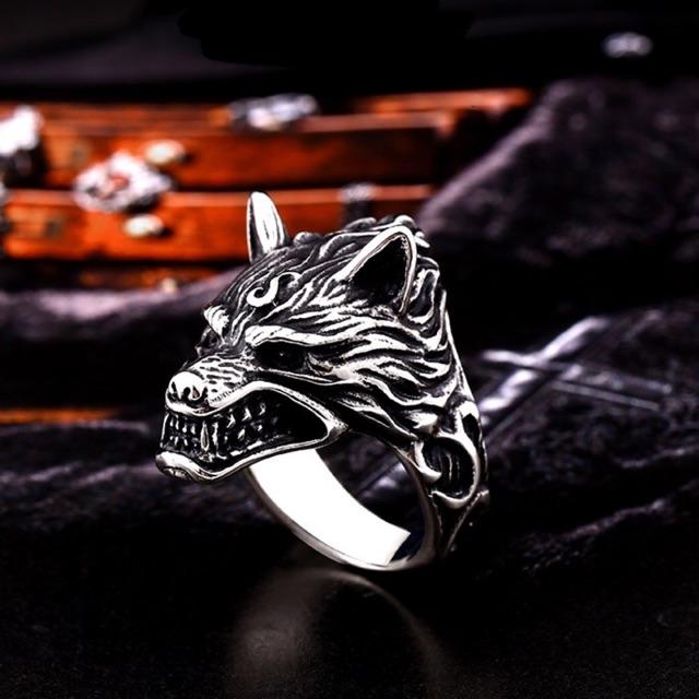 Nhẫn inox thời trang chó sói ko đen