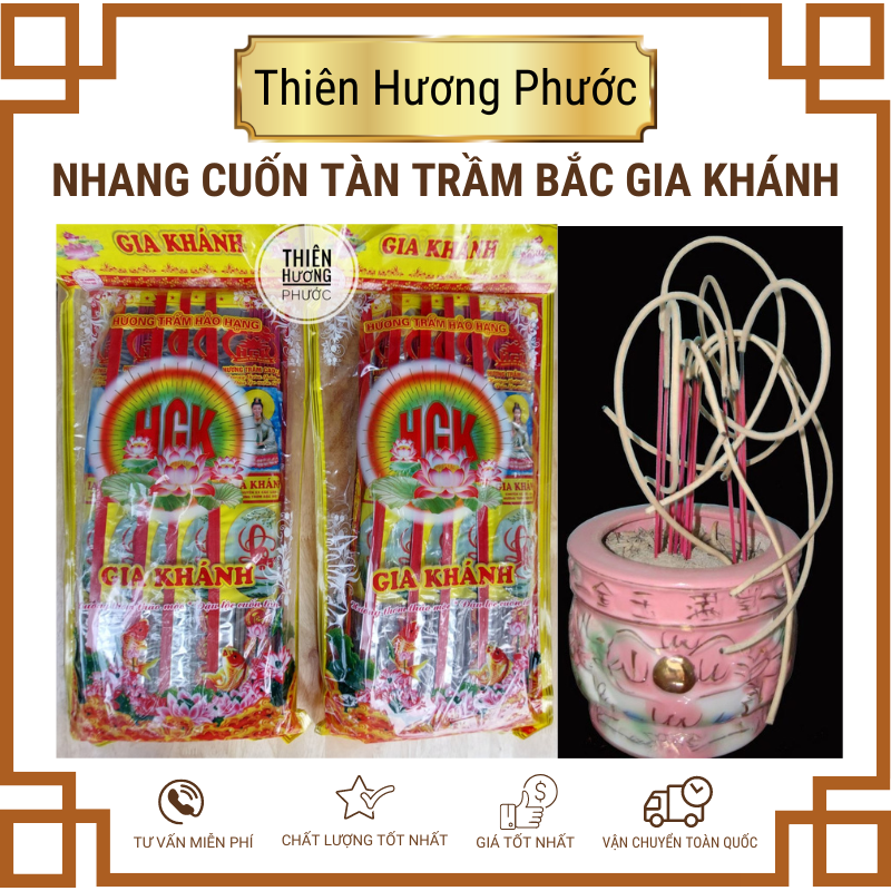 Nhang trầm Bắc cuốn tàn Gia Khánh 40cm gói 10 thẻ 320 cây mùi thơm êm dịu,ít khói