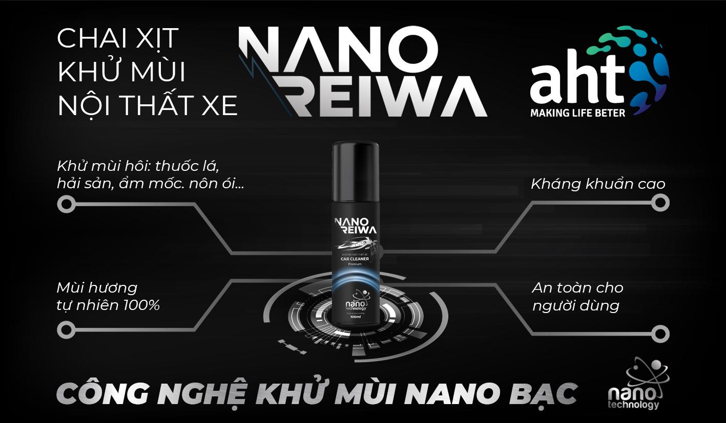 Chai xịt diệt khuẩn khử mùi ô tô xe khách bằng nano bạc Nano Reiwa 100ml hương quế dịu nhẹ, được chứng nhận viện Pasteur an toàn cho trẻ em - Hàng chính hãng