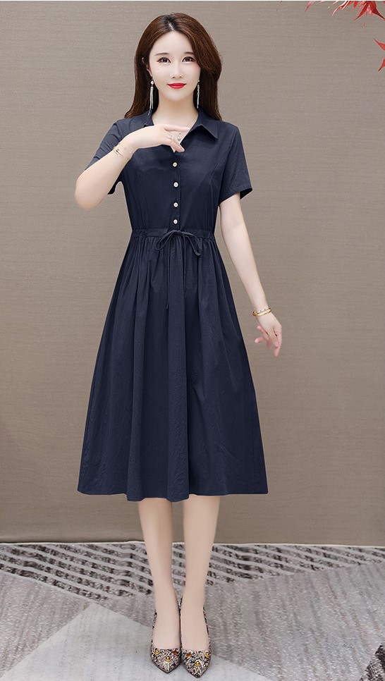 Đầm váy sơ mi nữ công sở ngắn tay, Đầm Linen cổ sơ mi nữ kèm dây rút eo Haint Boutique