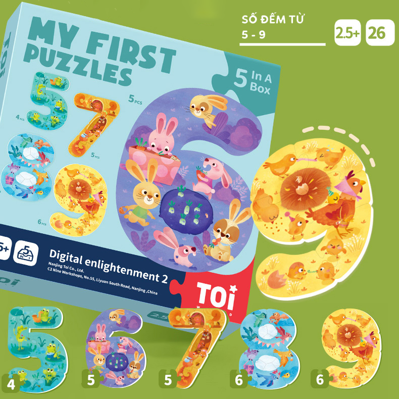 Bộ xếp hình chính hãng TOi - Mẫu first puzzle xếp hình đầu đời 6 chủ đề cho bé từ 16 tháng tuổi