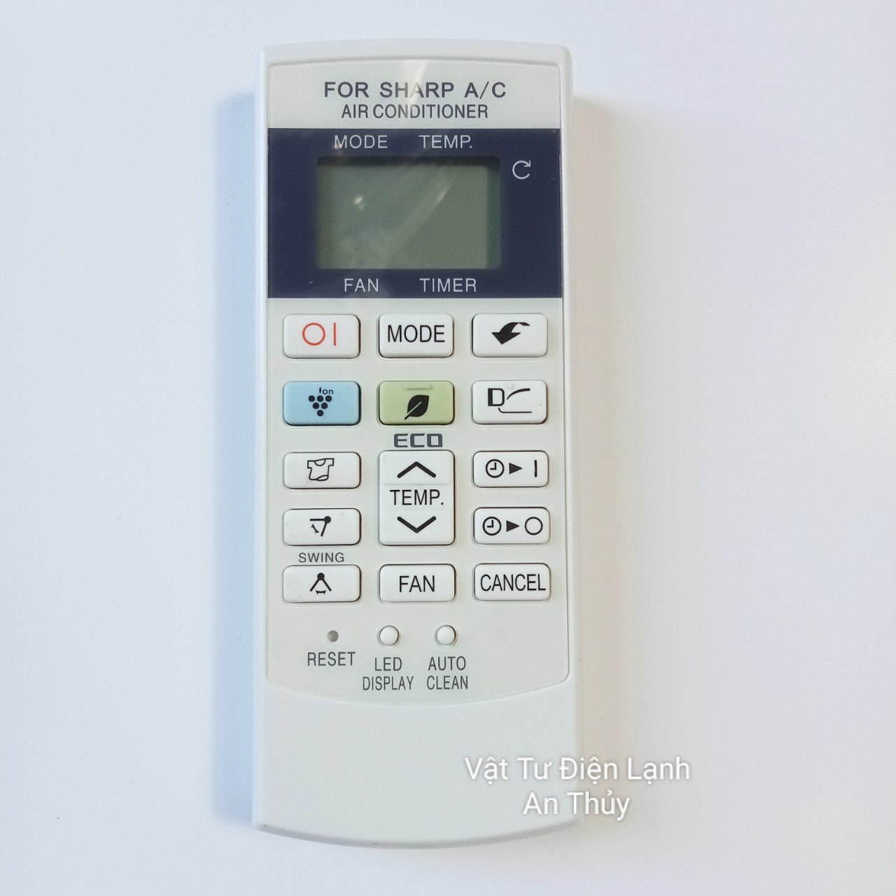 Remote máy lạnh SHARP CLEAN nút nguồn đỏ ION xanh nhạt ECO xanh đọt chuối - Điều khiển máy lạnh SHARP - Remote điều hòa SHARP - Điều khiển điều hòa SHARP